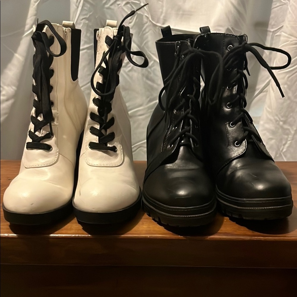Women’s Lace-Up Ankle Boots in White and Black Sz 10. BOGO